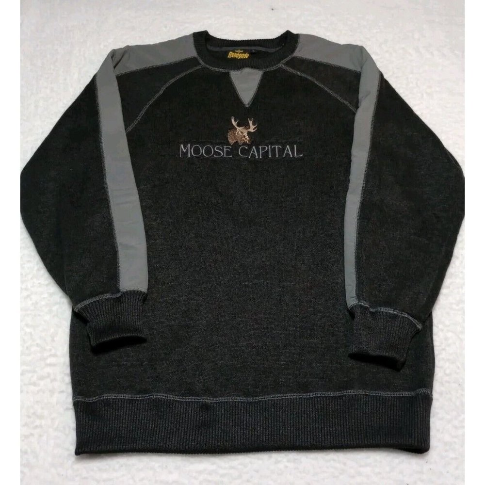 VTG Renegade Club Moose Capital Men's Sweatshirt Gray Fleece Crew Neck Size L